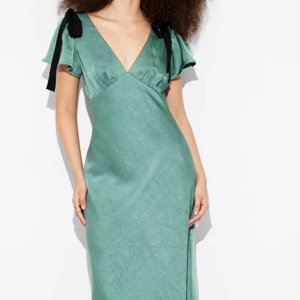 Excellent Condition, SZ M, Bias Cut Satin Midi Dress, Green